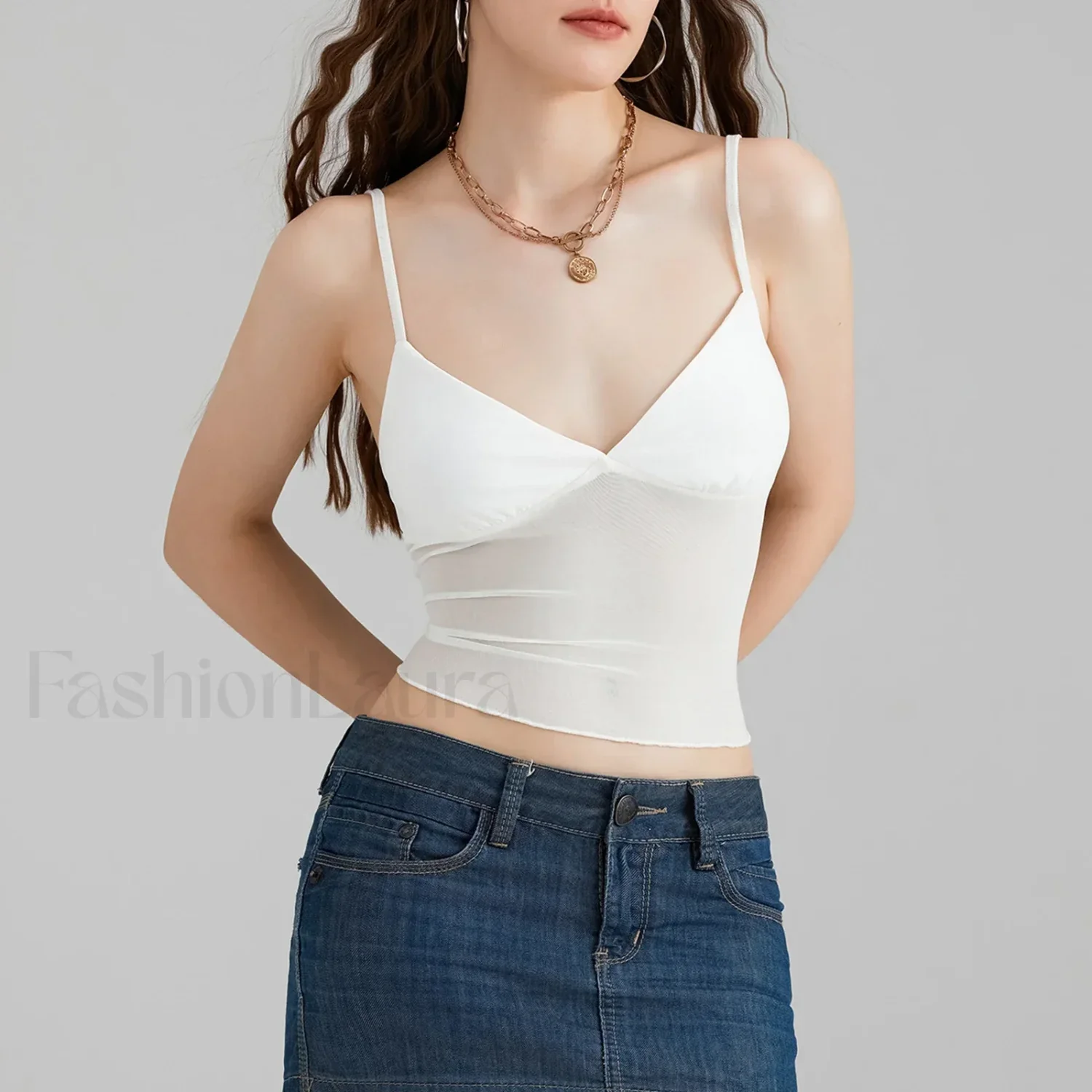 Tulle Spaghetti Strap Crop Top - Image 10