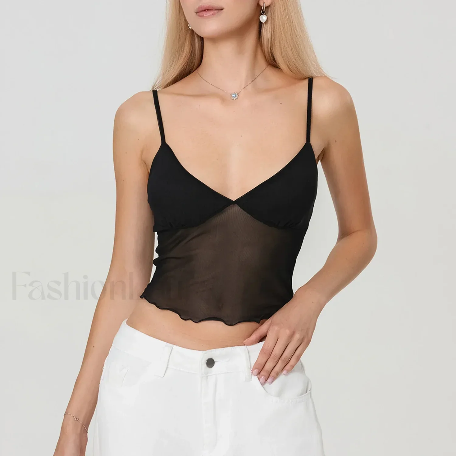Tulle Spaghetti Strap Crop Top - Image 12