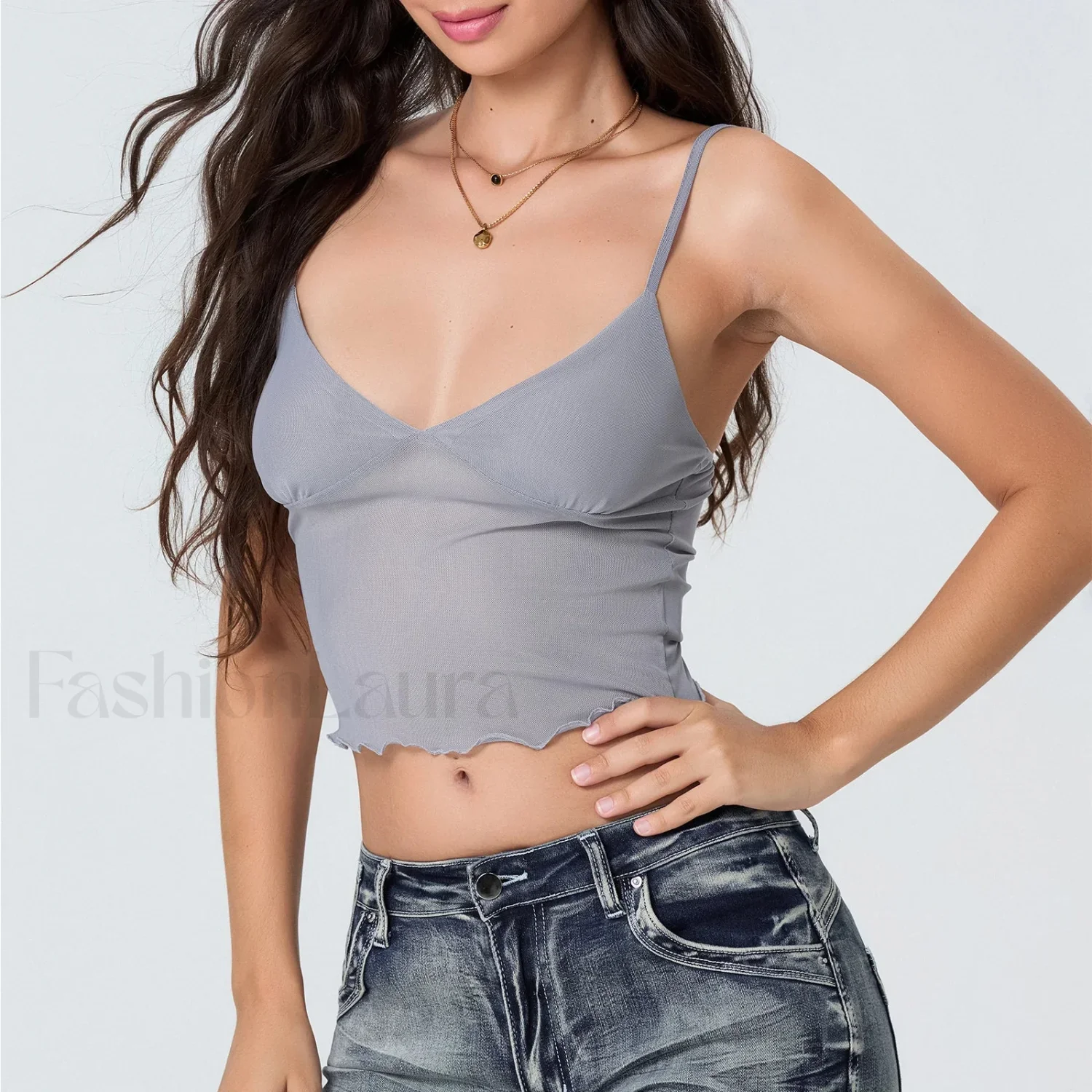 Tulle Spaghetti Strap Crop Top - Image 13