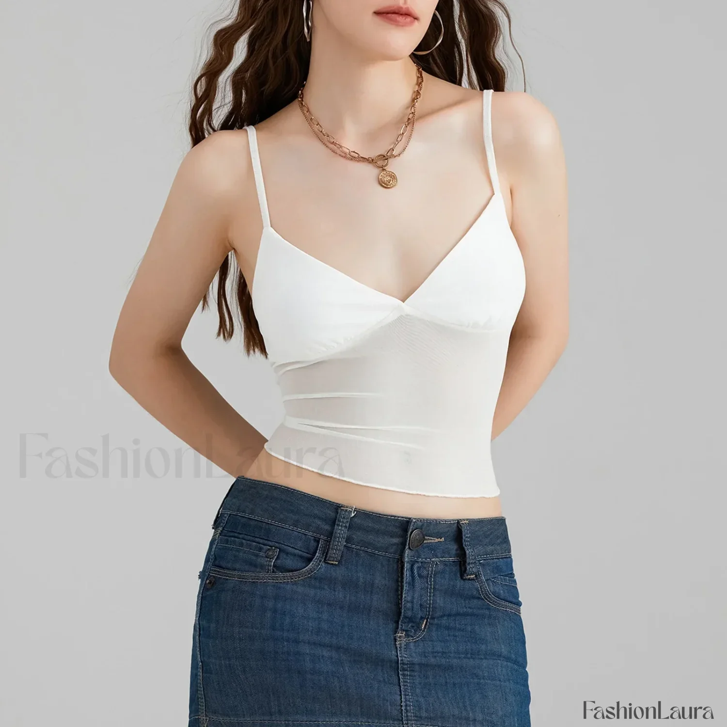 Tulle Spaghetti Strap Crop Top - Image 17