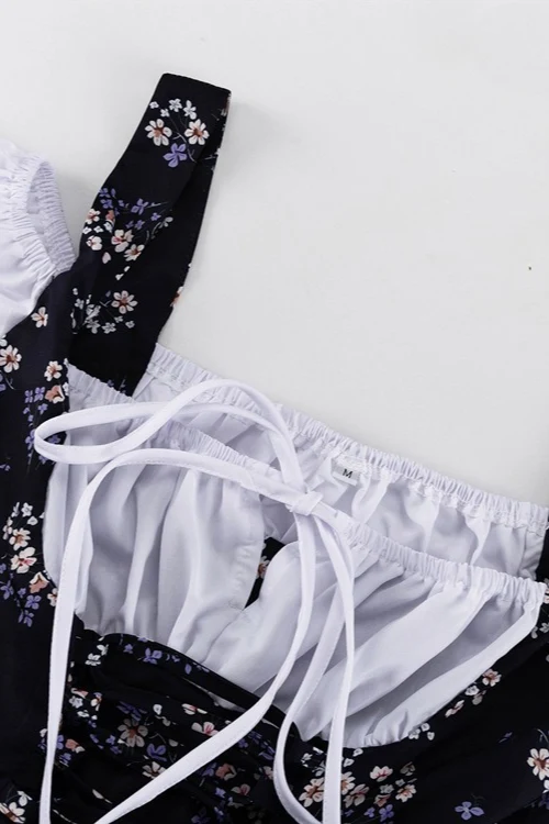 Two Piece Puff Sleeve Strapless Floral Dress - Image 12