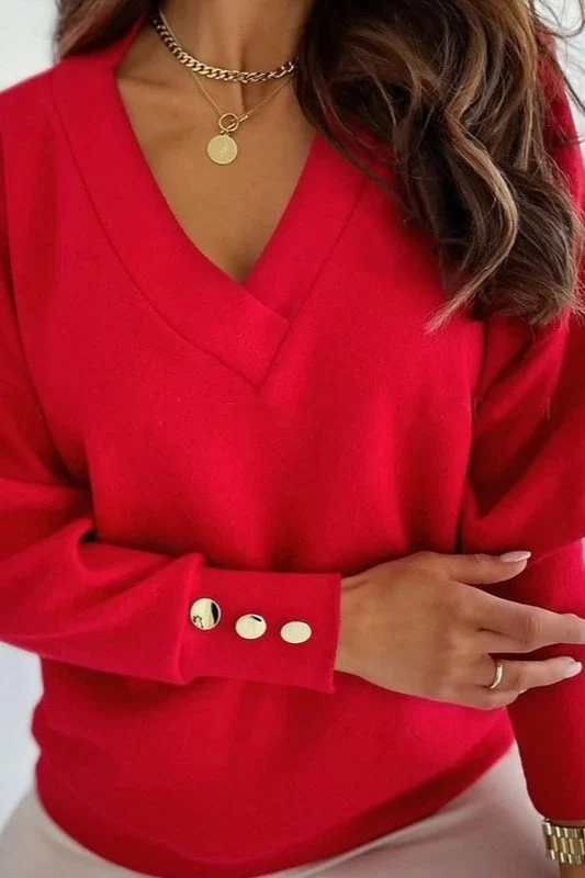 V-Neck Button Knit Pullover Sweater - Image 28