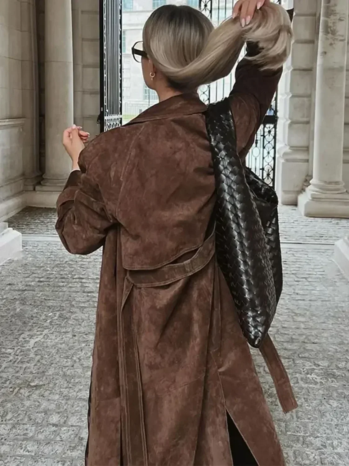 Vintage Brown Women's Lapel Long Overcoats - Image 3