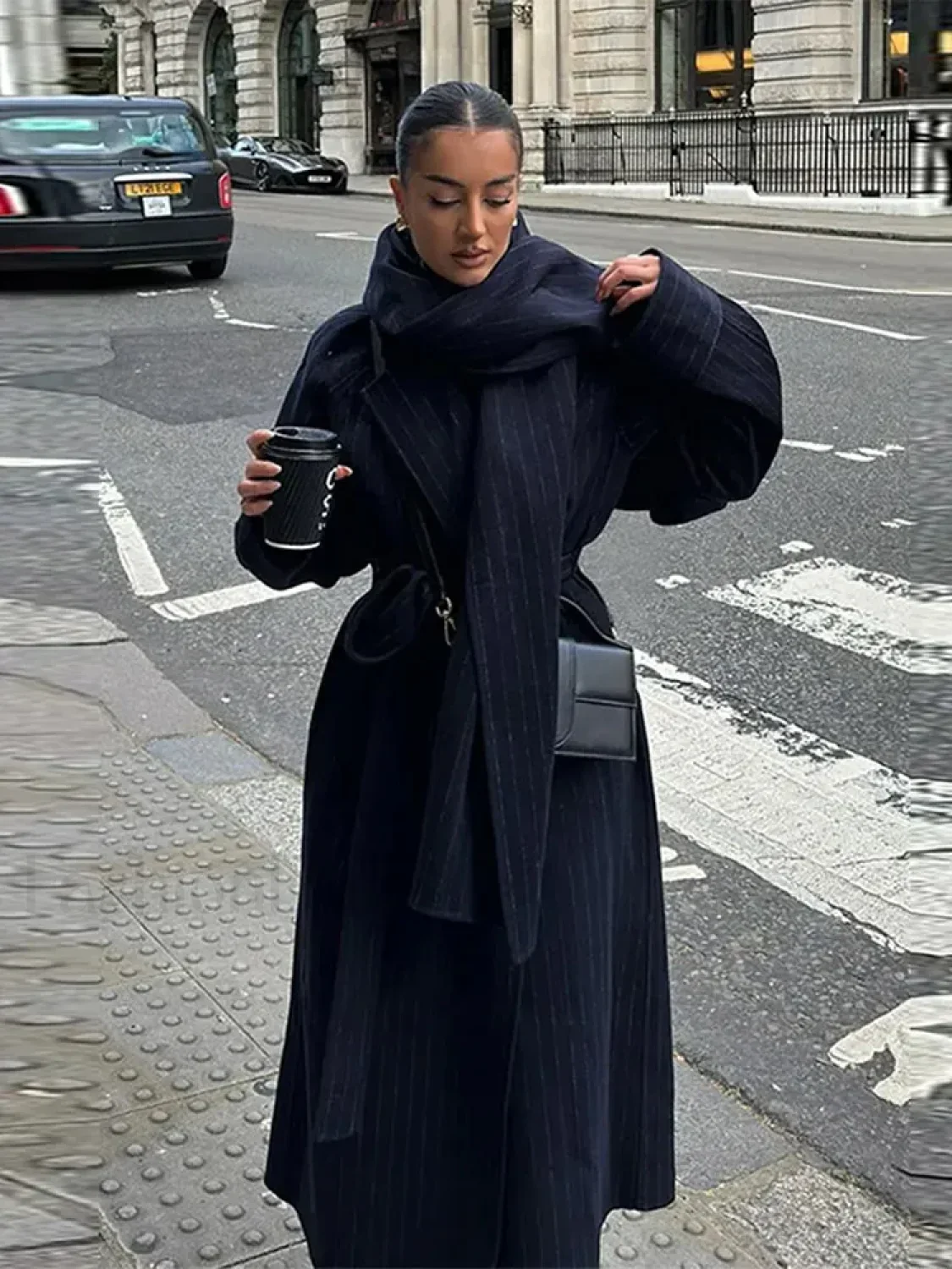 Vintage Striped Long Trench Coats Women Casual Loose Single Button Overcoats - Image 2