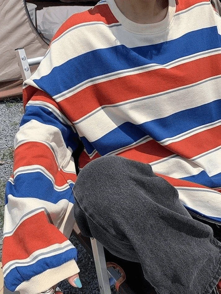 Vintage Striped Pullover Sweatshirt - Image 9