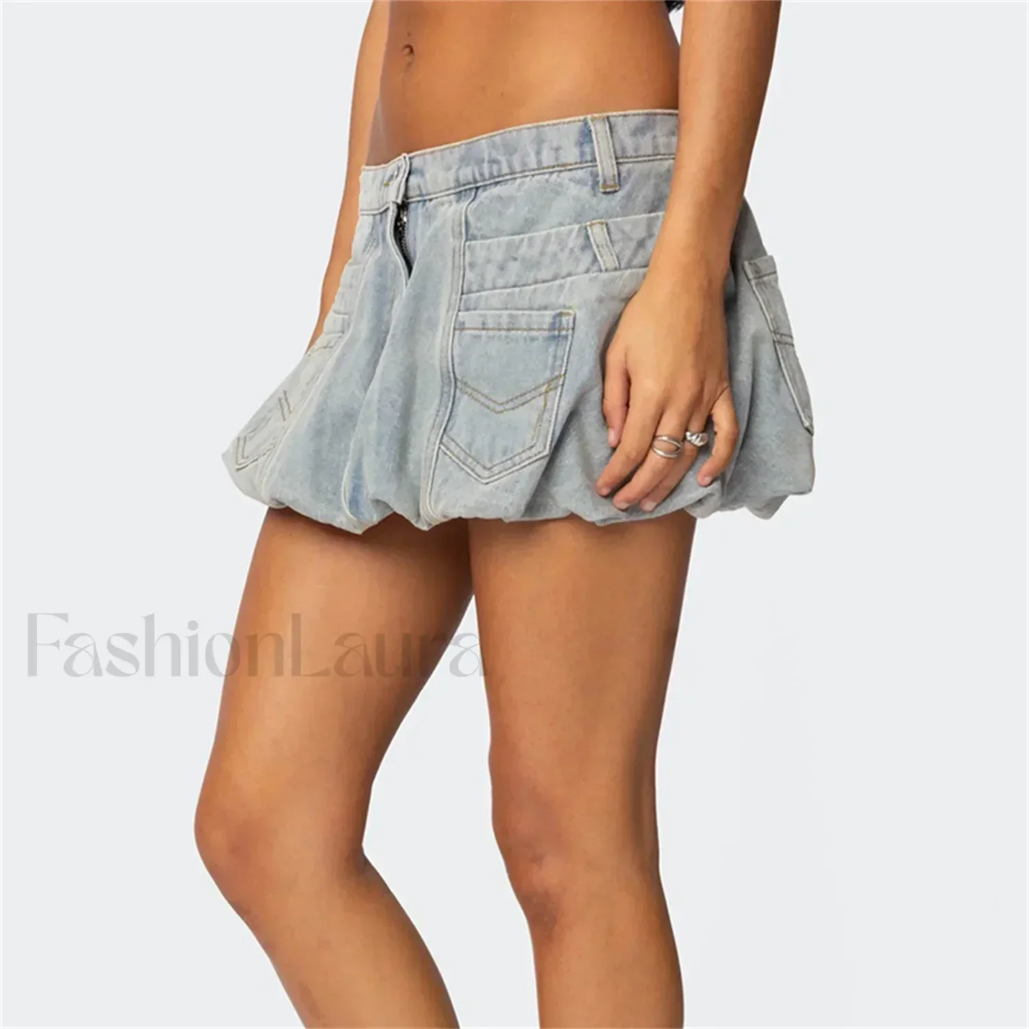 Washed Button Denim Skirt - Image 2