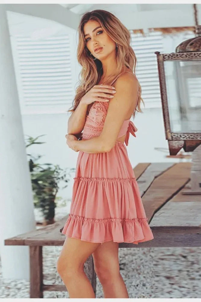 White Spaghetti Strap Mini Boho Dress - Image 4