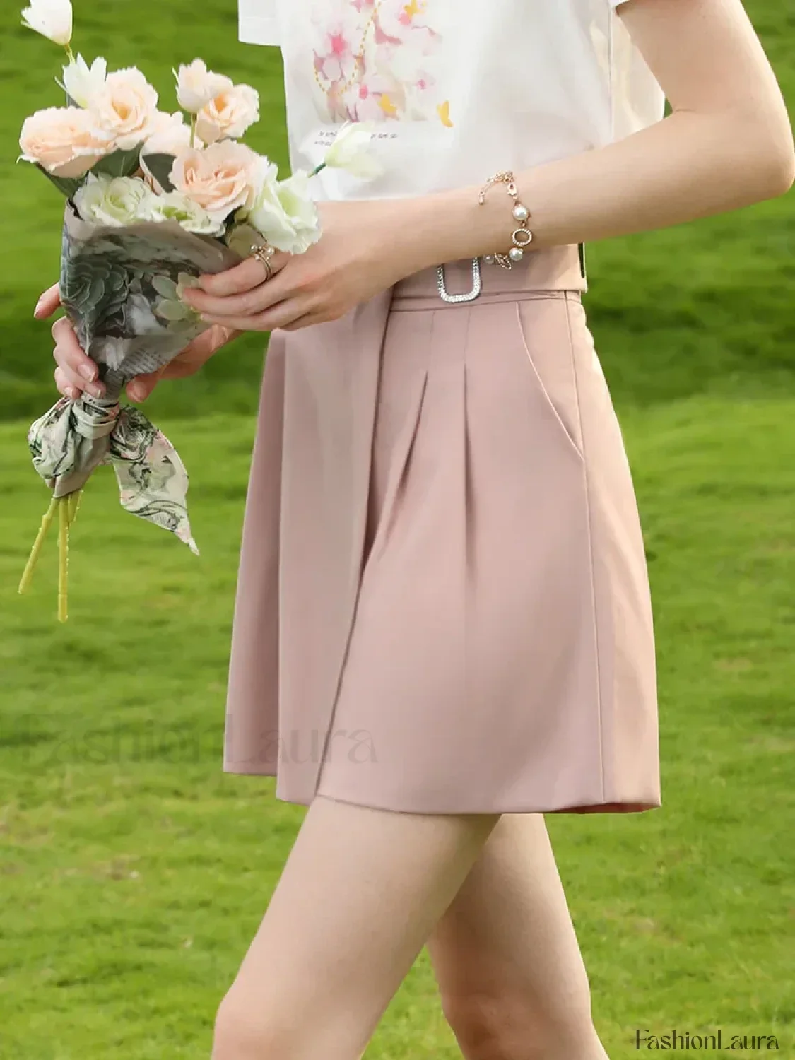 Wide Leg Straight Pink High Elastic Waist Short - Image 7