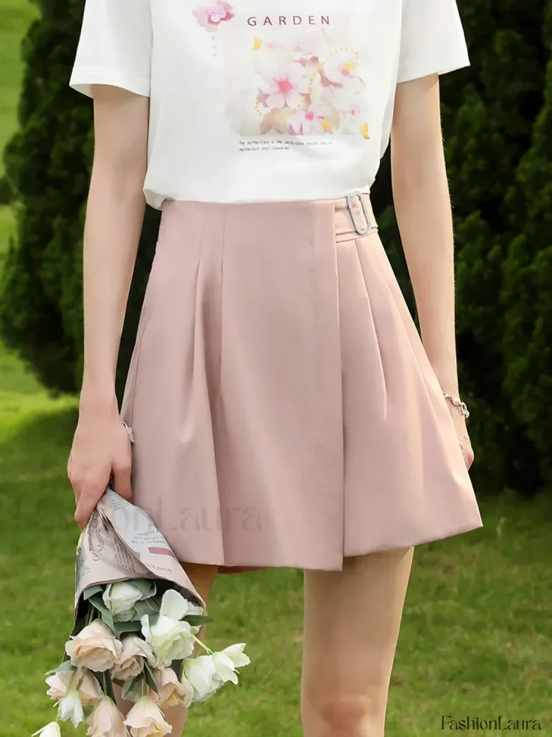 Wide Leg Straight Pink High Elastic Waist Short - Image 8