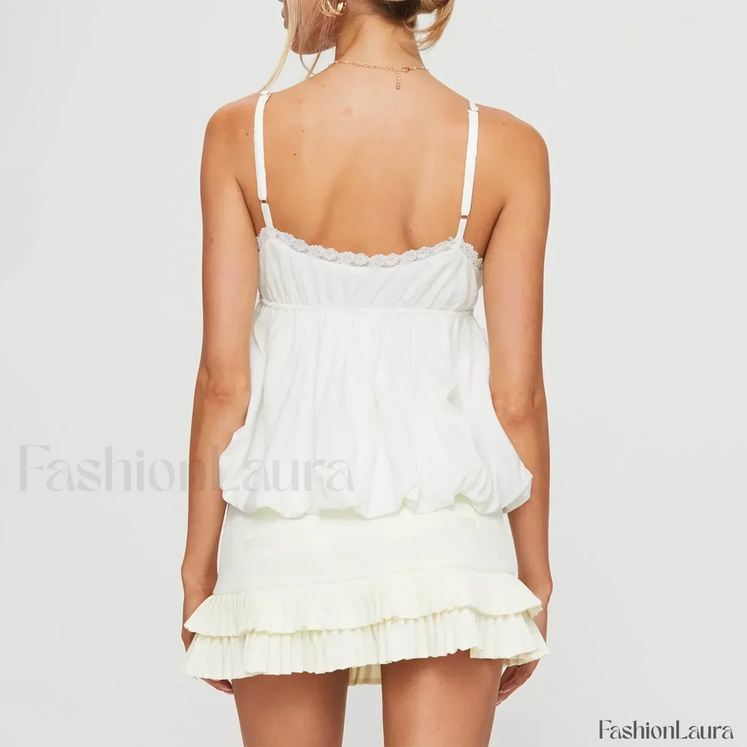 Y2K Lace Trim Flare Crop Top Two Piece Set - Image 15