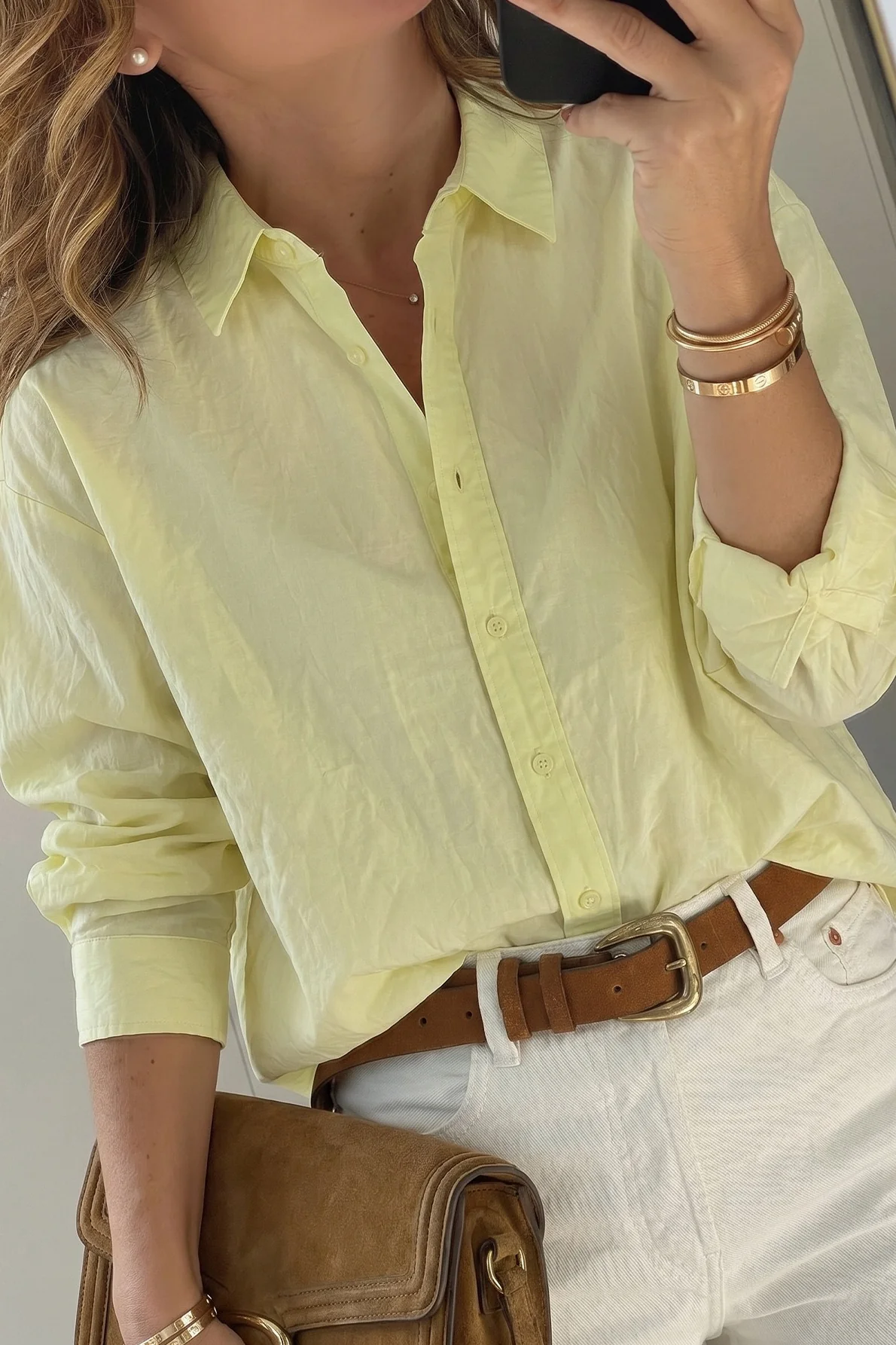 Yellow Relaxed Basic Button Down Blouse - Image 5