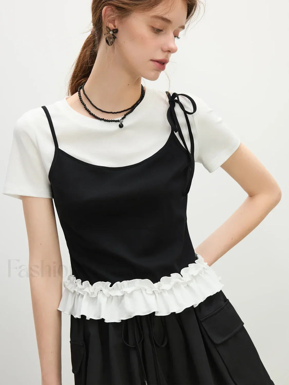 Youthful Tiered Hem Cotton Blend T-Shirt - Image 2